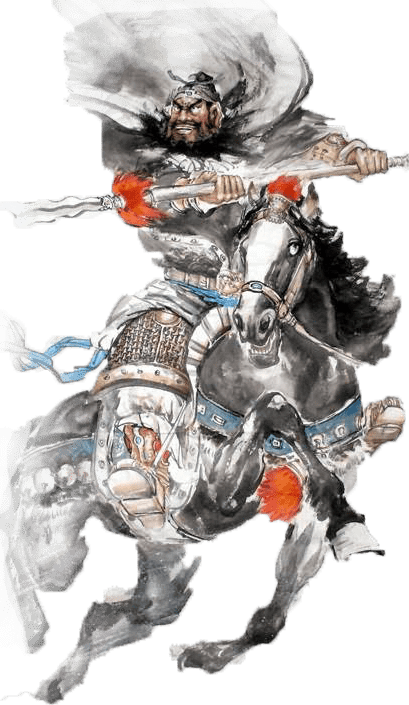 Warrior rides into battle on horseback